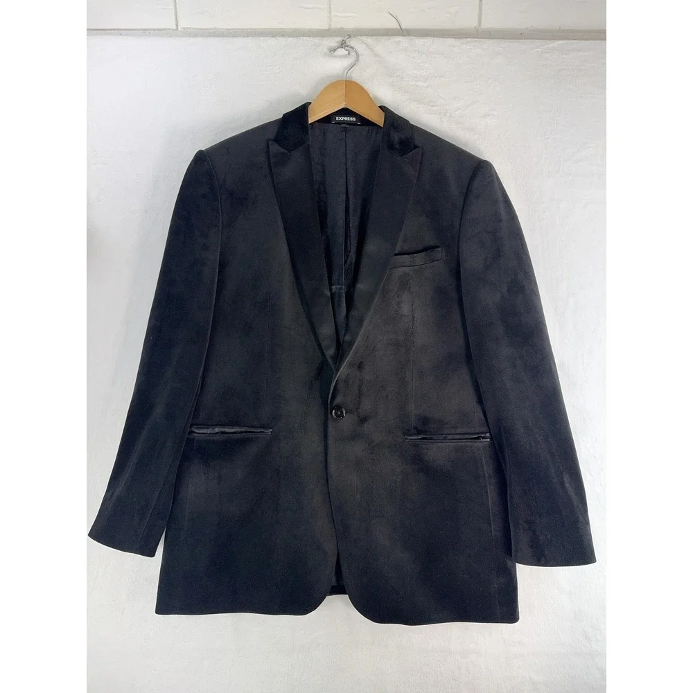 Express Blazer Mens‎ 40R Black Velvet Tuxedo Jacket Slim Fit Shawl Lapel Formal